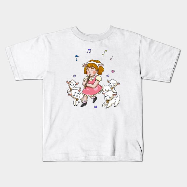 Mary and the Little Lambs Kids T-Shirt by sarahjungart